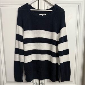 Sung Alfred Sung Sz Large Navy and White Striped Crew Neck Sweater Cotton/Linen